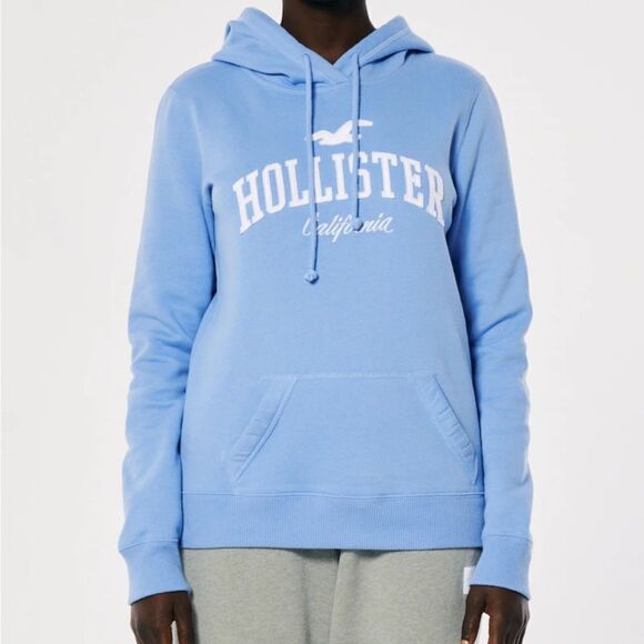 HOLLISTER EASY APPLIQUE LOGO GRAPHIC HOODIE LIGHT BLUE NWT - Picture 4 of 8